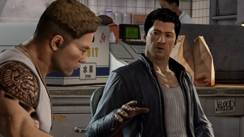 A főszereplő Wei Shen Winstonnal ül a Sleeping Dogsban