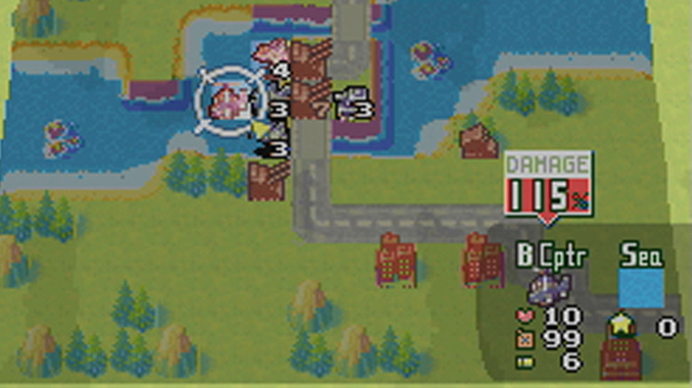 Egy ellenséges helikopter célpontja az Advance Wars: Dual Strike