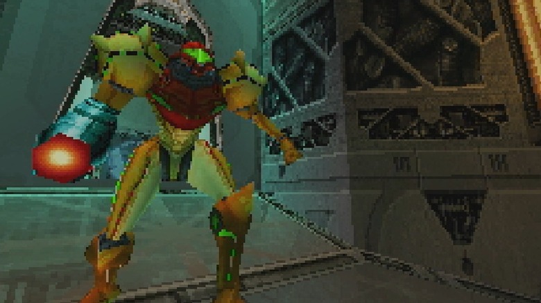 Samus Aran belép a Metroid Prime Hunters folyosójára