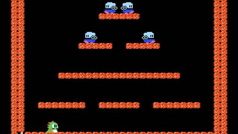 Bob a Bubble Bobble színpadának alján ül