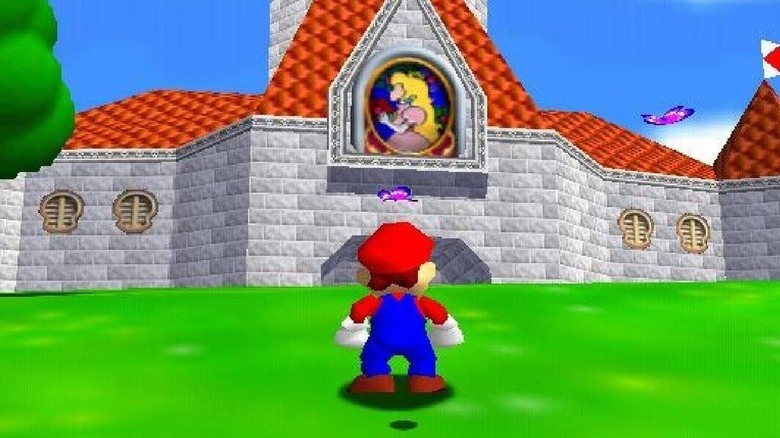 Mario megközelíti Peach kastélyát a Super Mario 64-ben