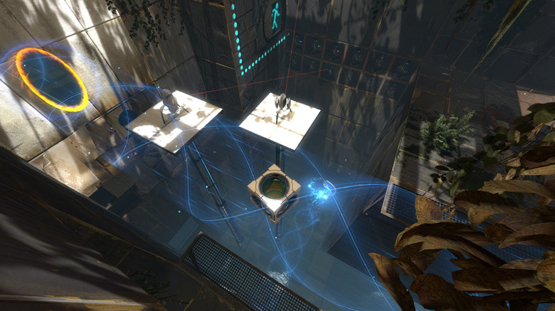 Portal 2 szint portálokkal, lézerekkel és őrfegyverekkel