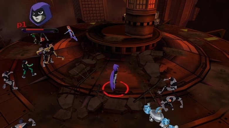 Raven nézi, ahogy barátai harcolnak az ellenséggel a Teen Titans (2006) című filmben