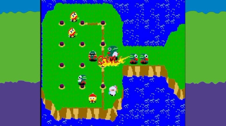 Dug harcoló ellenségek a Dig Dug 2-ben
