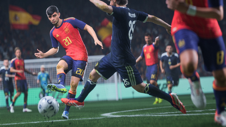Az EA FC 27 játékosa passzolja a labdát az egyik csapattársának a pályán