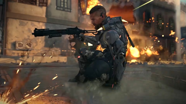 Egy karakter átcsúszik a padlón egy csatában a Black Ops 3-ban