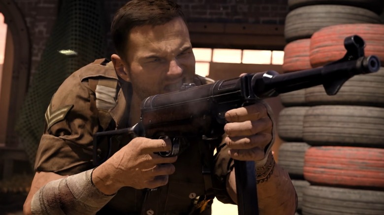 Egy katona géppuskával lő a Call of Duty Vanguardban