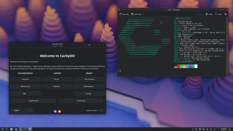 A CachyOS az egyik első disztribúció, amely támogatja az EAC Linux V2 2-t CachyOS asztali terminál, amely az új EAC Linux V2 kernel támogatását képviseli Linux játékokhoz