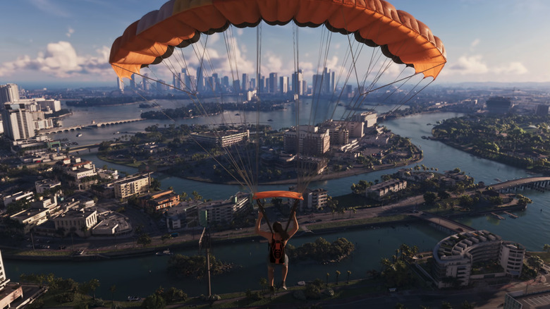 Lucia Caminos ejtőernyős a Vice City felett a Grand Theft Auto 6-ban
