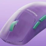 Keychron G6 HE wireless gaming mouse shown in a translucent colourway on a desk