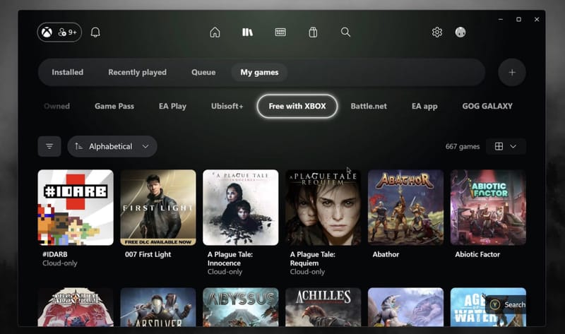 Az Xbox PC-alkalmazás Garrison újratervezése Windows laptop képernyőjén látható