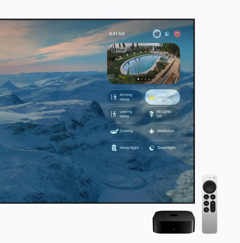 Az Apple TV 4K Siri AI frissítése intelligensebb otthoni szórakozást hoz 1 Az Apple TV 4K Siri AI interfésze teljes képernyőn látható egy nappali televízión