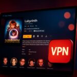 Plex media server interface displayed on a screen with a VPN connection icon overlay